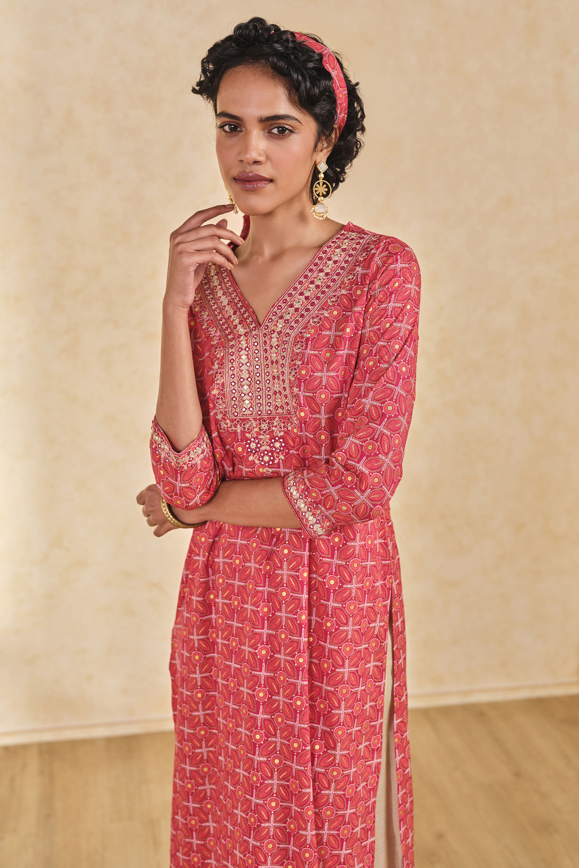Red Mirror-Work Kurta, Red, image 6